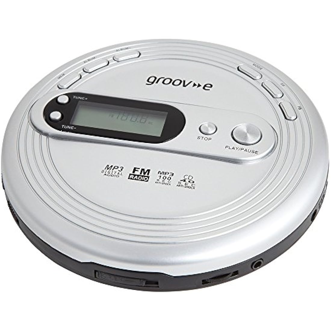 Groov-e Retro Portable CD Player | FM Radio & MP3 Playback – Silver
