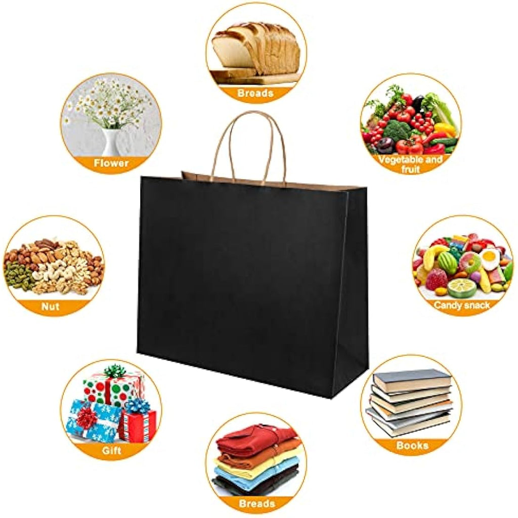 Black Paper Gift Bags with Handles - 20 Pcs (27x12x21cm)