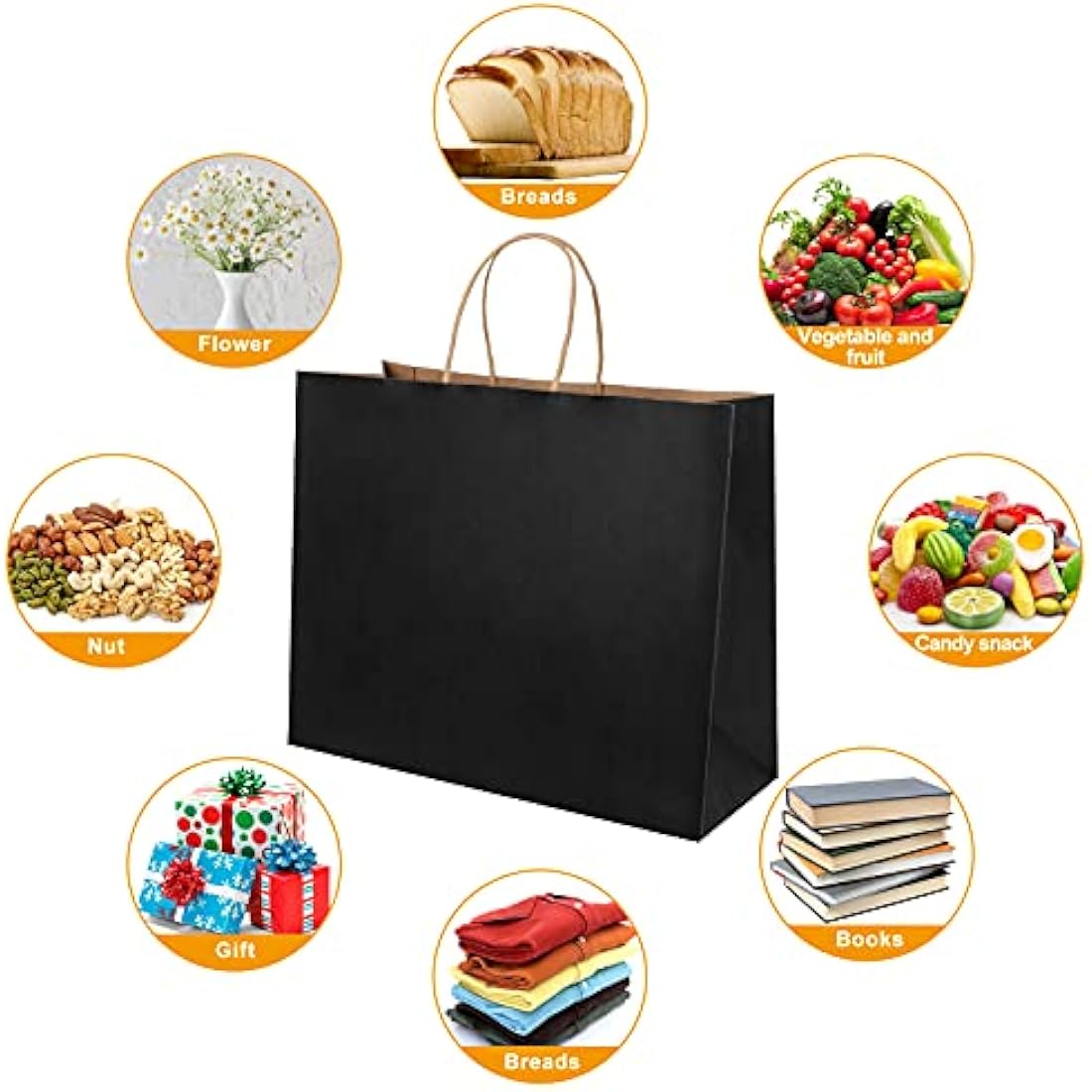 Black Paper Gift Bags with Handles - 20 Pcs (27x12x21cm)