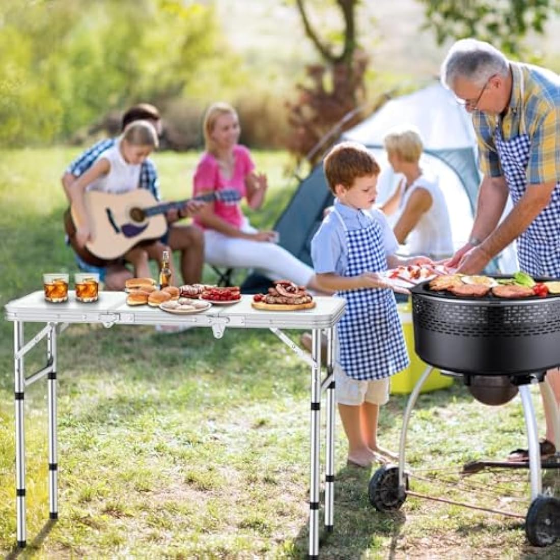 Anbte Aluminum Folding Camping Table | 3 Adjustable Heights with Storage Net