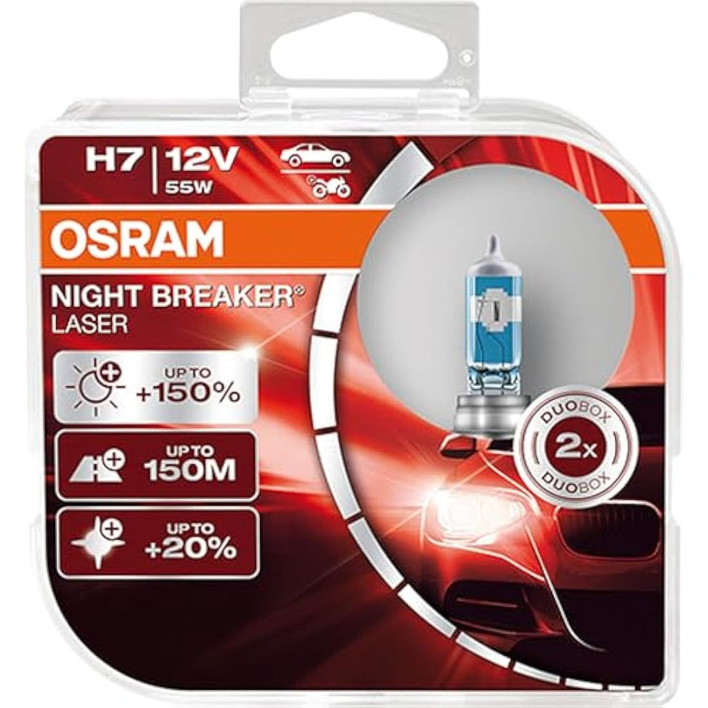 OSRAM Night Breaker Laser H7 Halogen Headlight Lamp, +150% Brightness