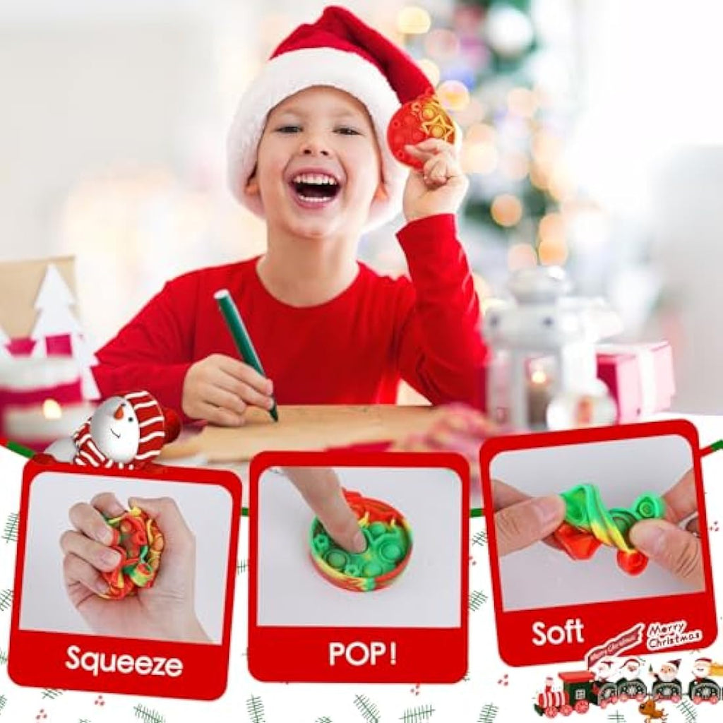 Amyang 24 Pack Christmas Mini Pop Fidget Toy Keychains for Party Favors