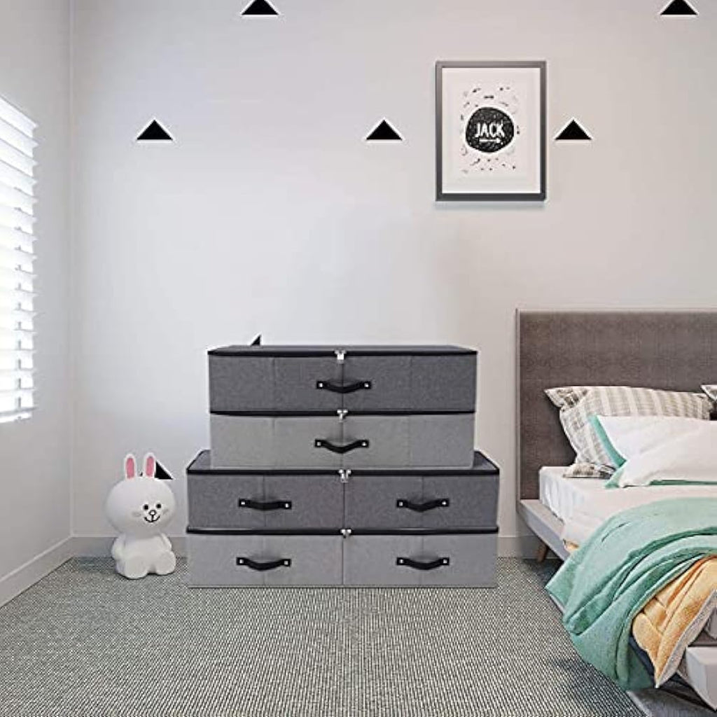 Foldable Under Bed Storage Box with Zipper Lid - Black Grey