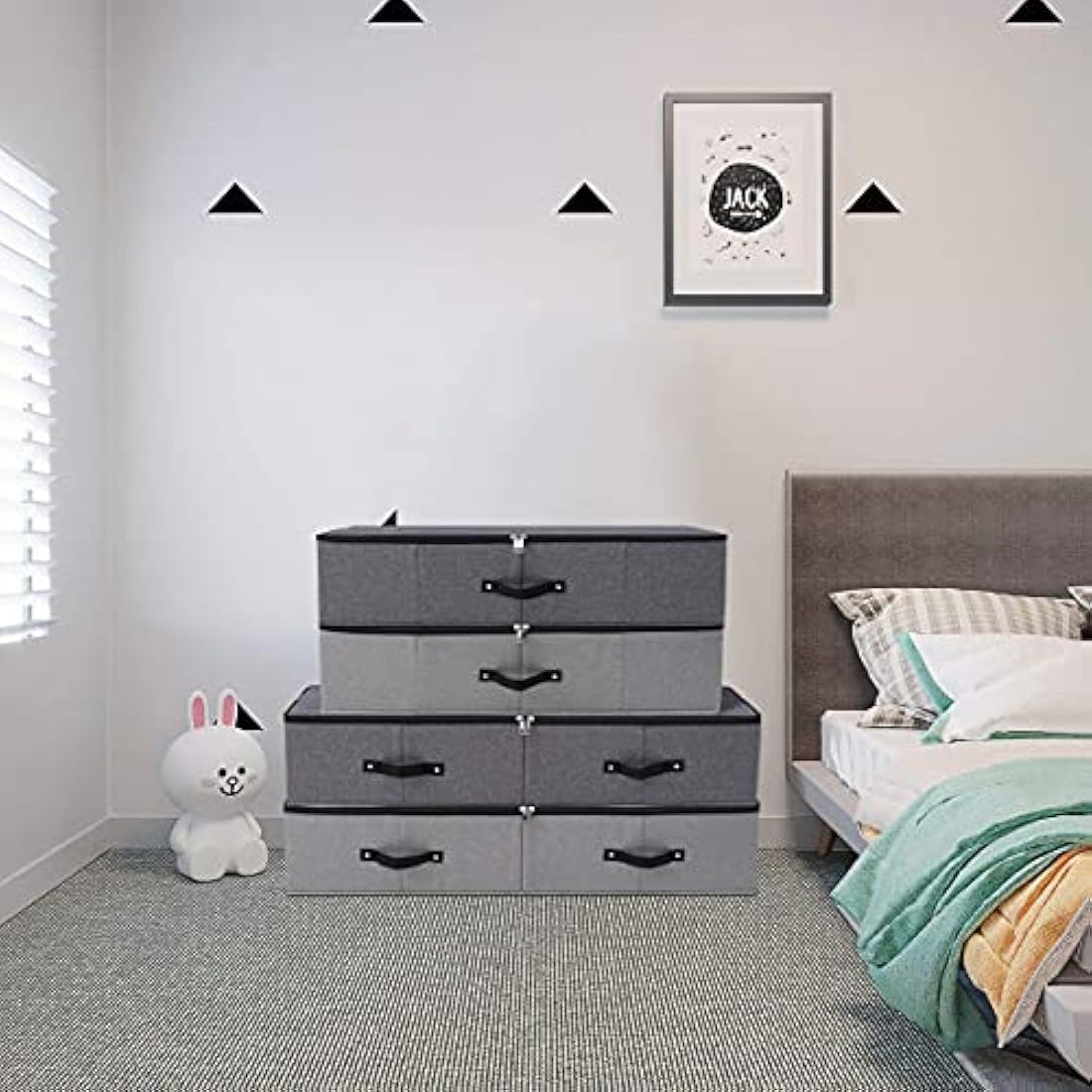 Foldable Under Bed Storage Box with Zipper Lid - Black Grey