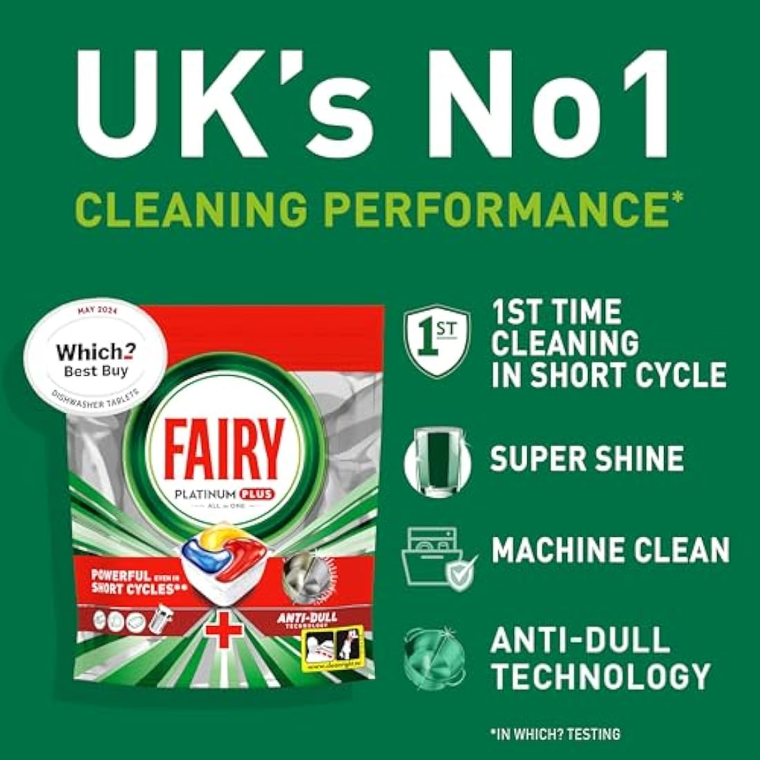 Fairy Platinum Plus All-in-1 Dishwasher Tablets, Lemon – 125 Pack