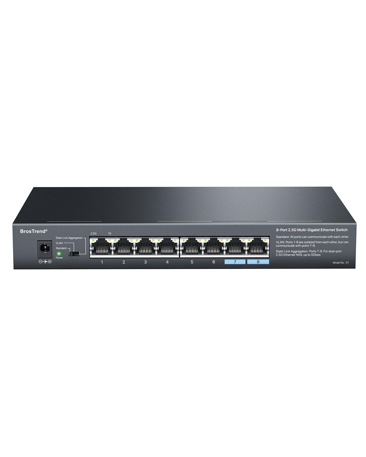 BrosTrend 8-Port 2.5G Ethernet Switch | Unmanaged Multi-Gigabit