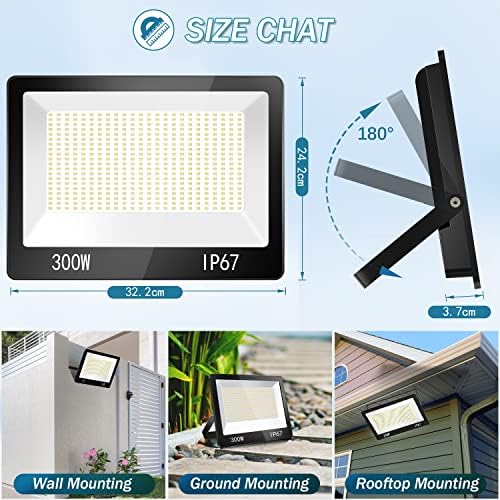 YIQIBRO 300W LED Floodlight 2-Pack | 30000LM IP67 Waterproof Security Light