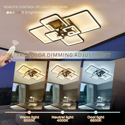 HIHIHOMY Modern LED Ceiling Light – 78W Dimmable Geometric Flush Mount