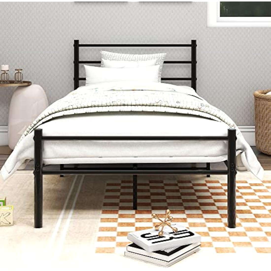 Diahomy 3ft Single Metal Platform Bed Frame with Headboard - Black