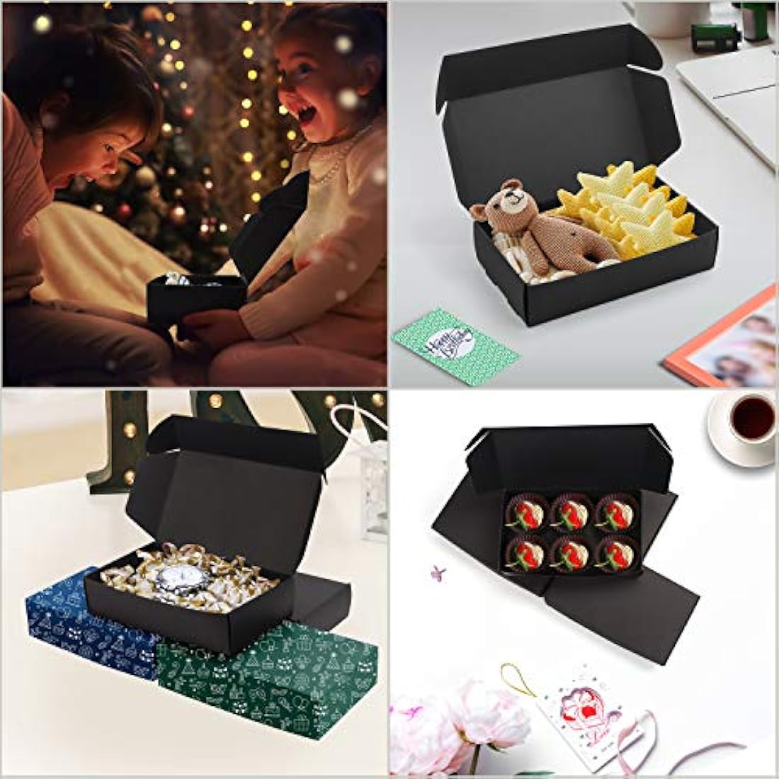 Kurtzy Black Kraft Gift Boxes - 50 Pack Rectangle Presentation Boxes