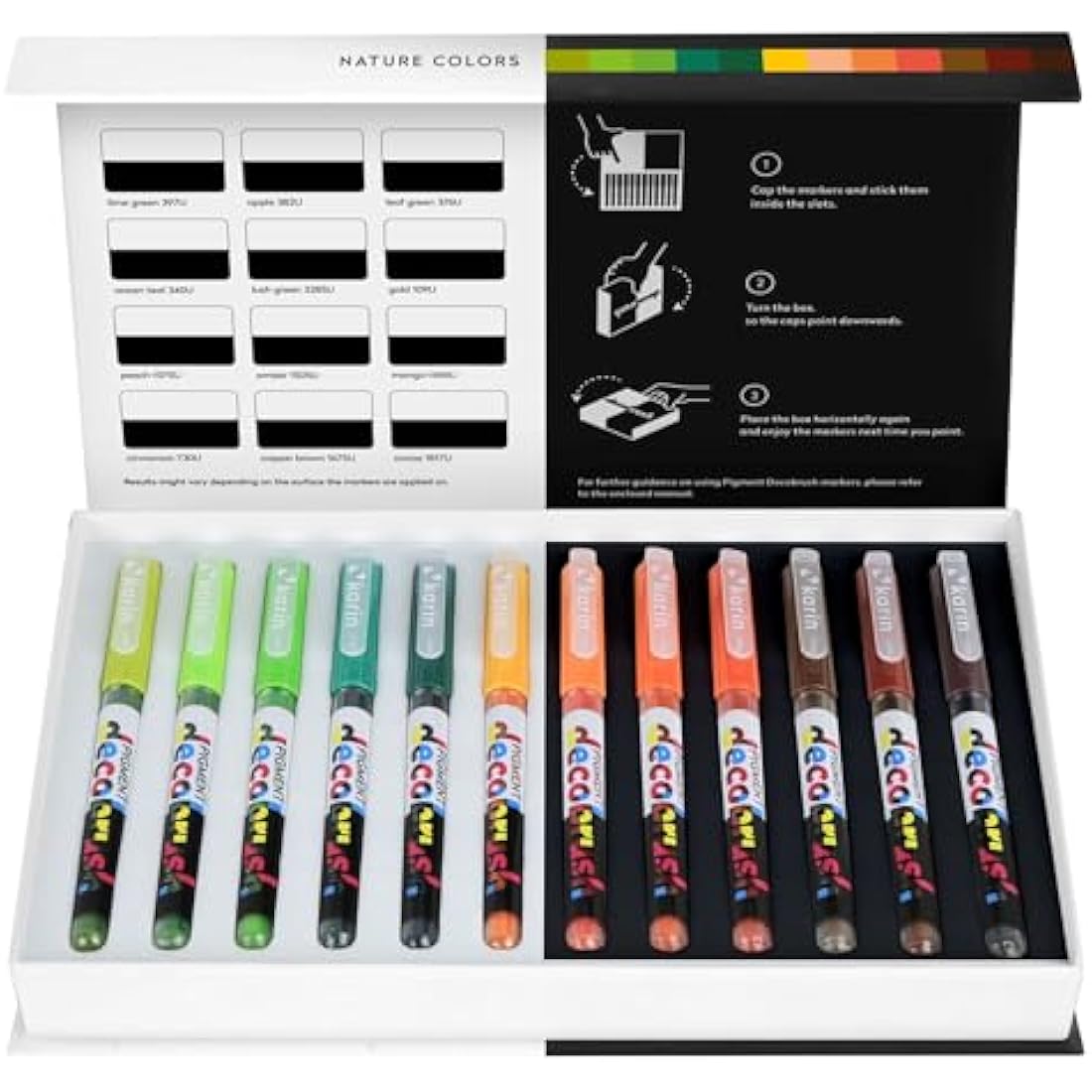 Karin Pigment Decobrush Marker Pens - 12 Nature Tones - Acrylic Brush