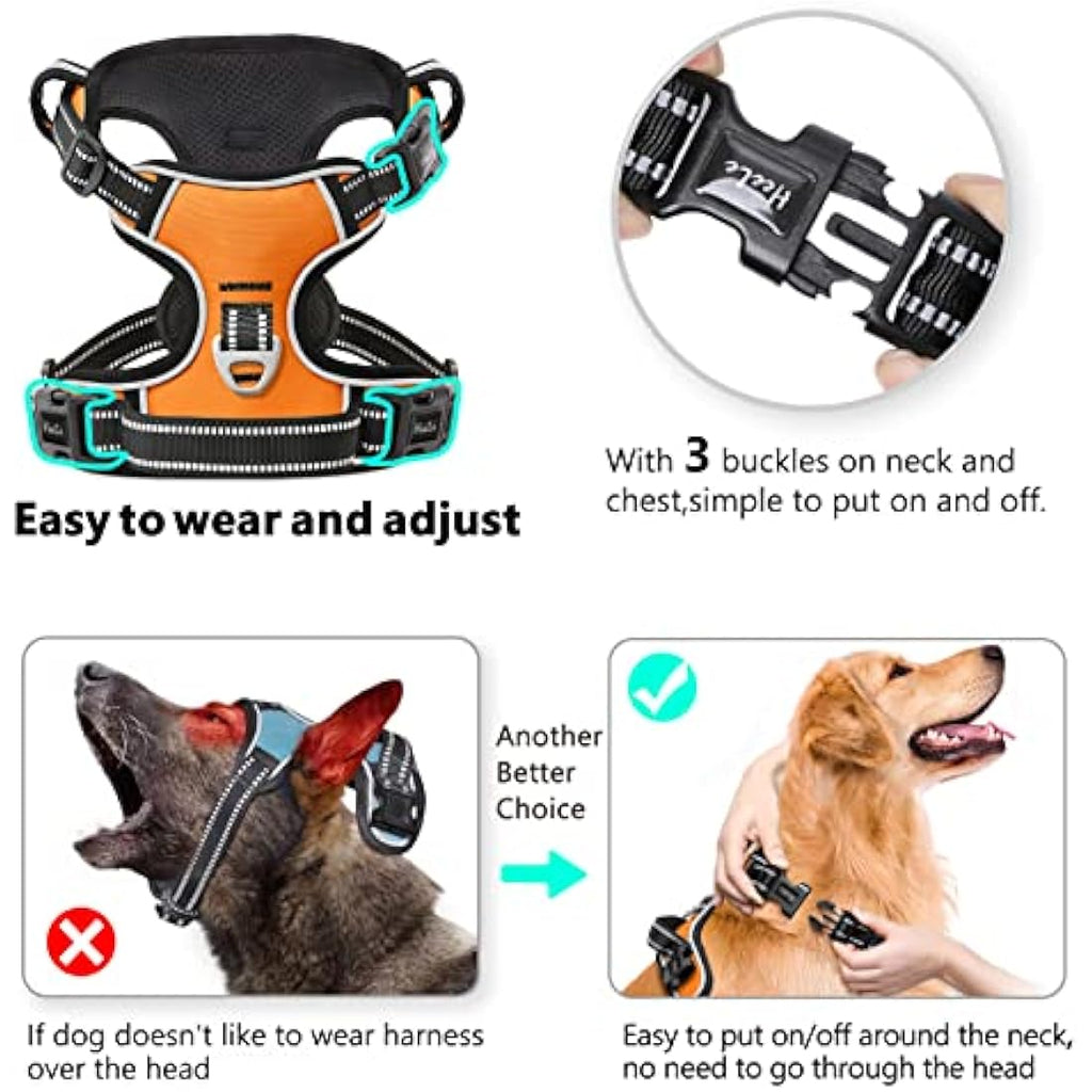 HEELE No Pull Dog Harness | Reflective Padded Training Vest - Orange, Medium