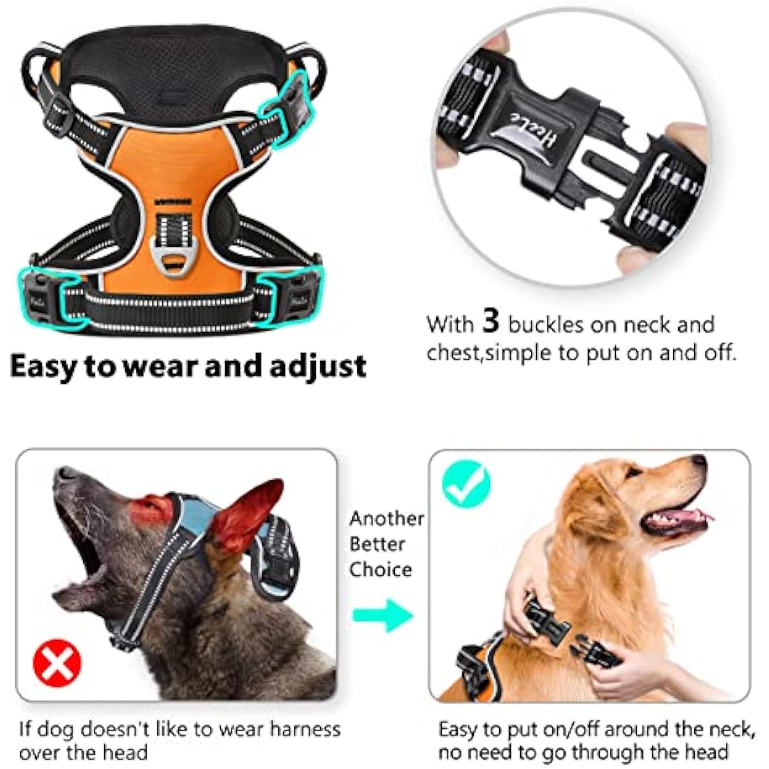 HEELE No Pull Dog Harness | Reflective Padded Training Vest - Orange, Medium