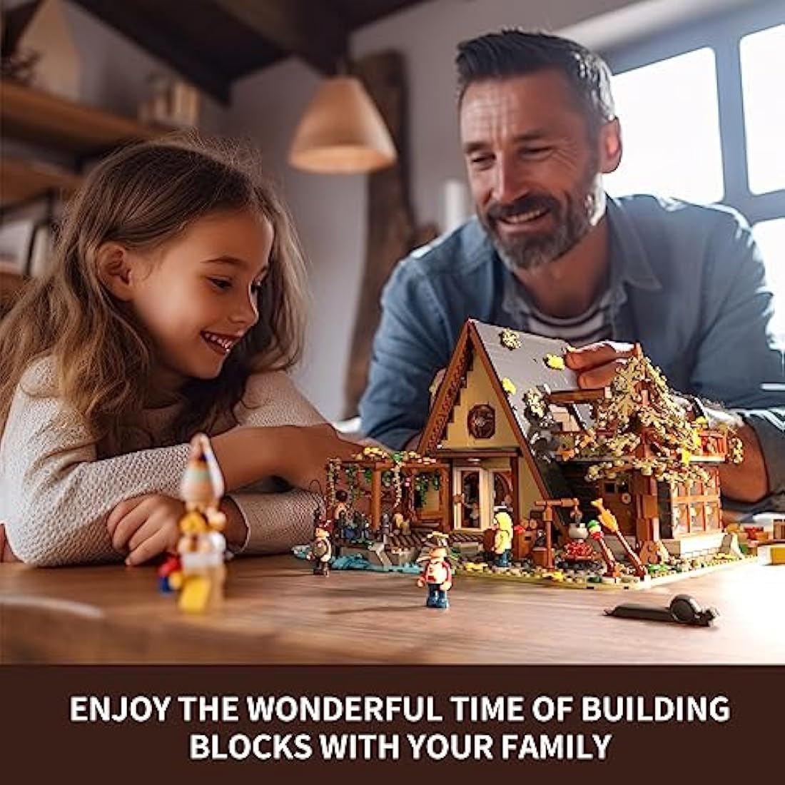 FUNWHOLE A-Frame Cabin Building Bricks Set with LED Lights - 2061 PCS