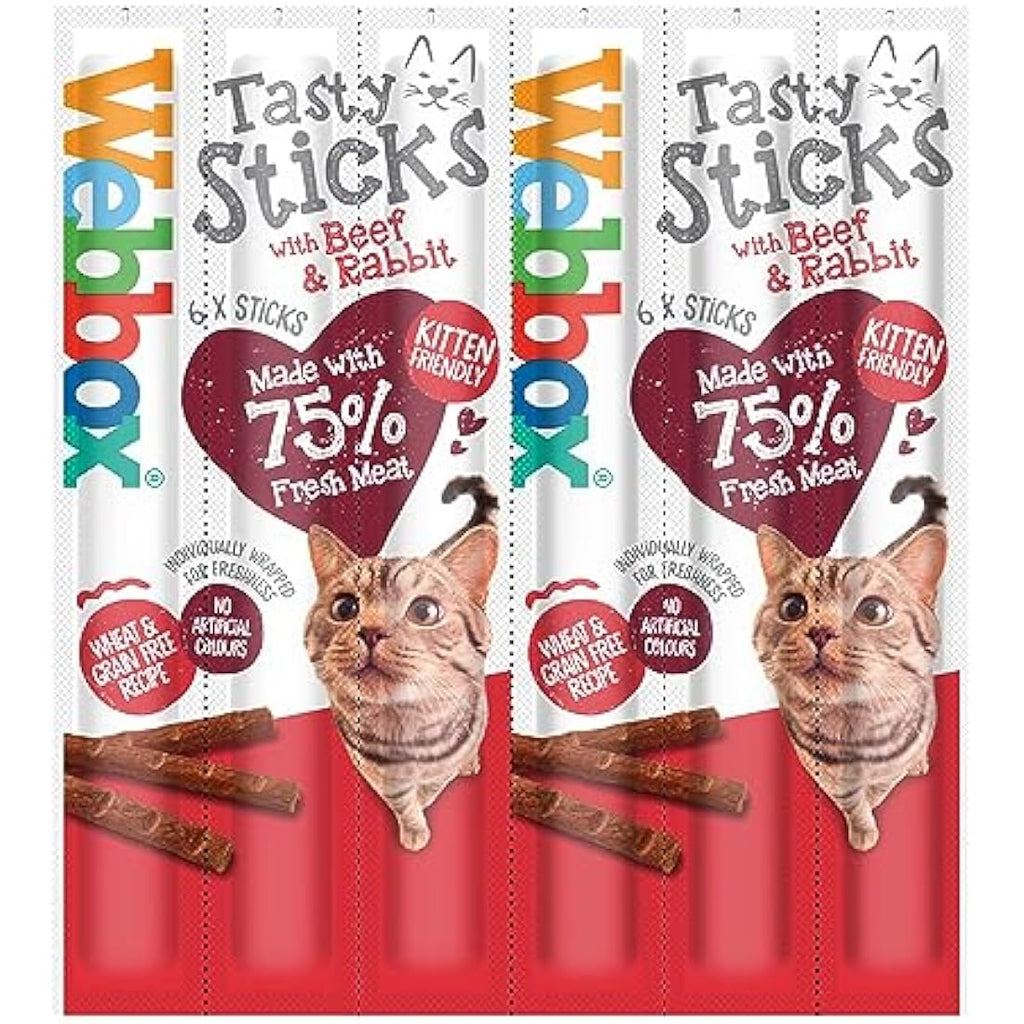 Webbox Tasty Sticks Cat Treats | Beef & Rabbit Grain Free (25 x 6 Packs)
