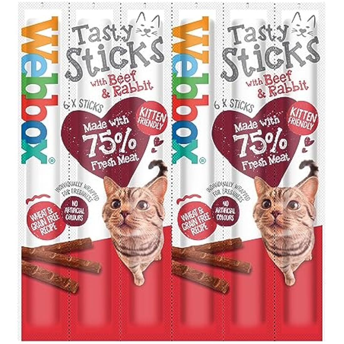 Webbox Tasty Sticks Cat Treats | Beef & Rabbit Grain Free (25 x 6 Packs)