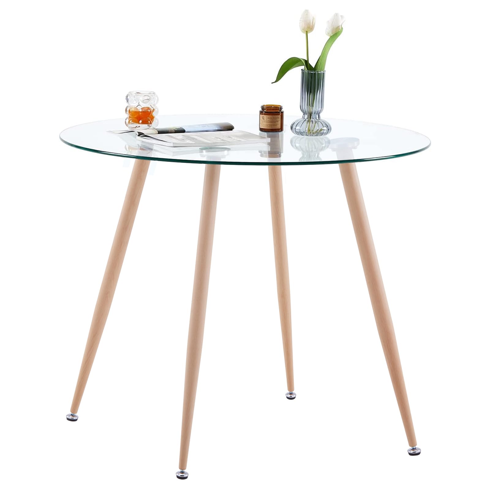 GOLDFAN Round Glass Dining Table – 4 Seater Modern Kitchen Table, 80cm