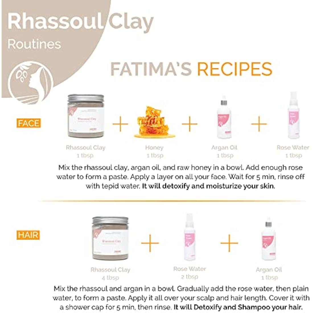 Fatima's Garden Rhassoul Clay with Rose Petals – Face & Hair Mask, 150g