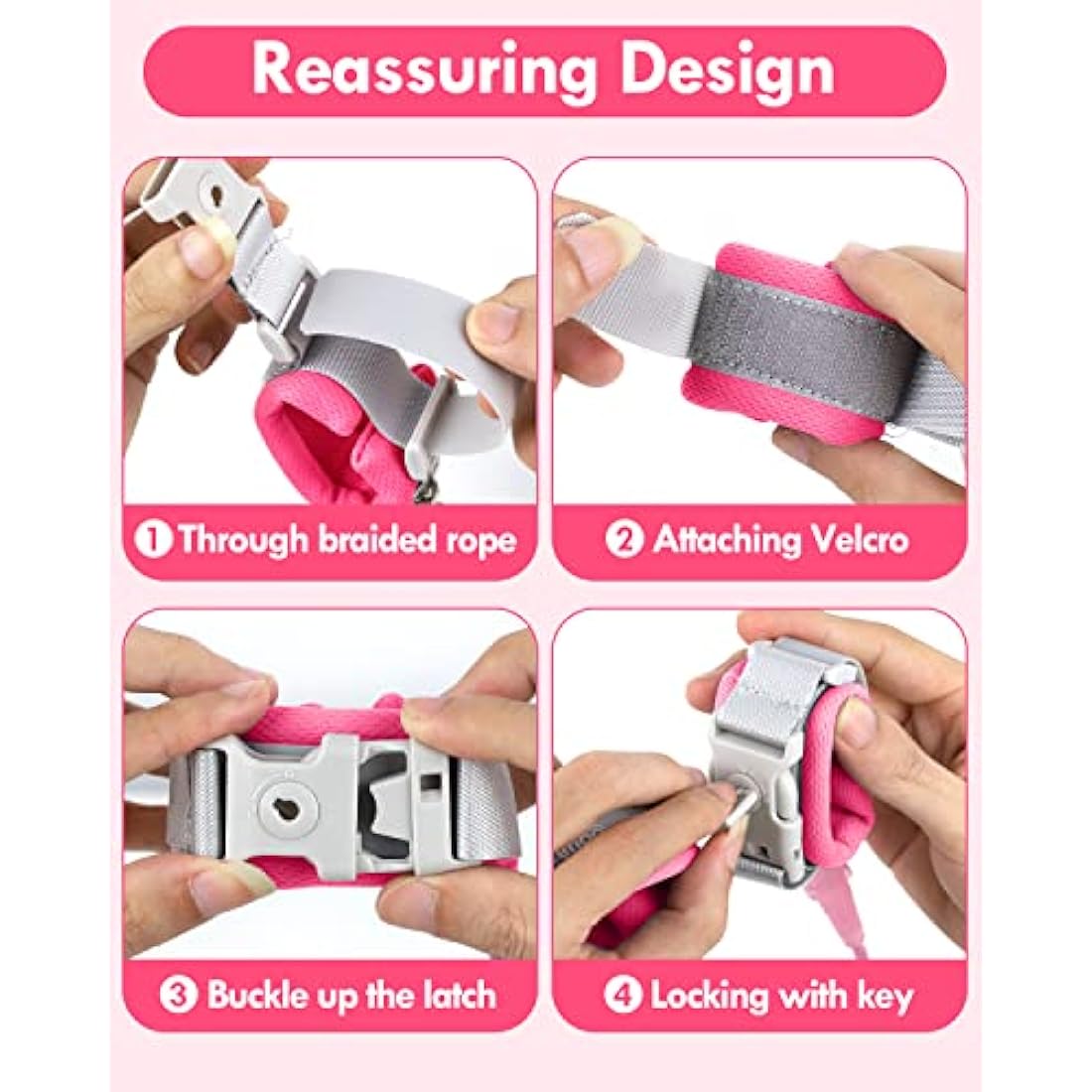 Lehoo Castle Anti Lost Toddler Reins | Reflective Safety Harness - Pink