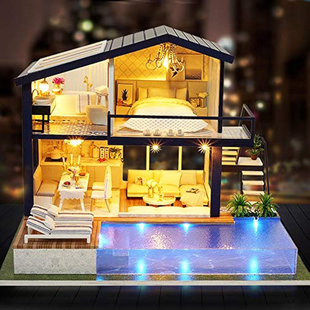 Spilay DIY Miniature Dollhouse Kit: 1:24 Wooden Model with Music Box