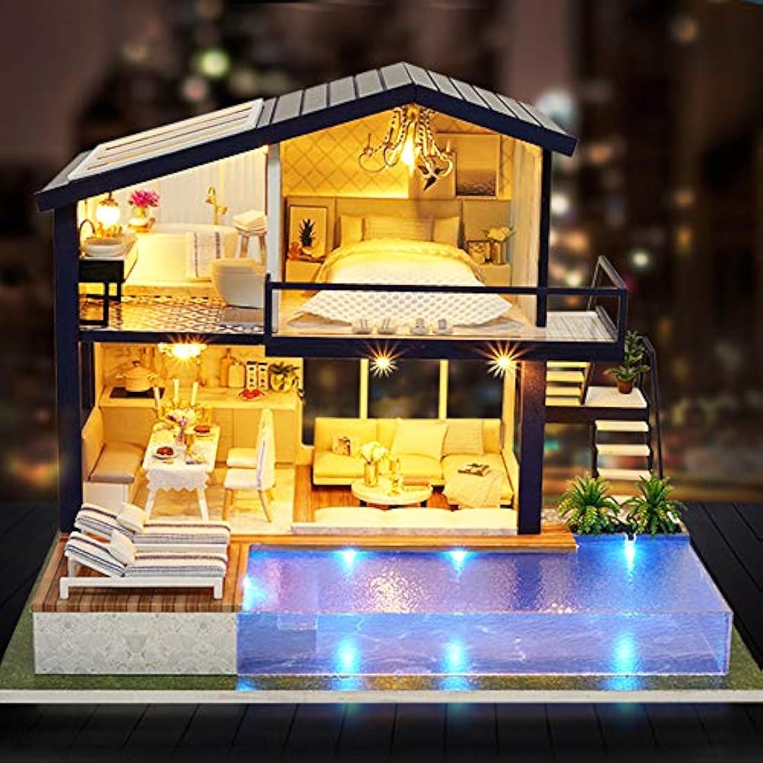 Spilay DIY Miniature Dollhouse Kit: 1:24 Wooden Model with Music Box