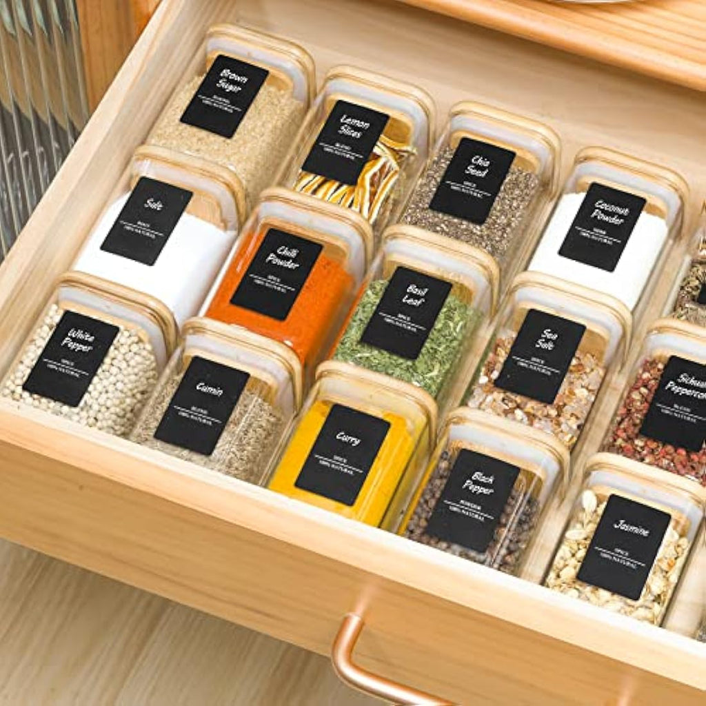 ComSaf 16 Pcs Glass Spice Jars with Bamboo Lids - 6oz Square Containers