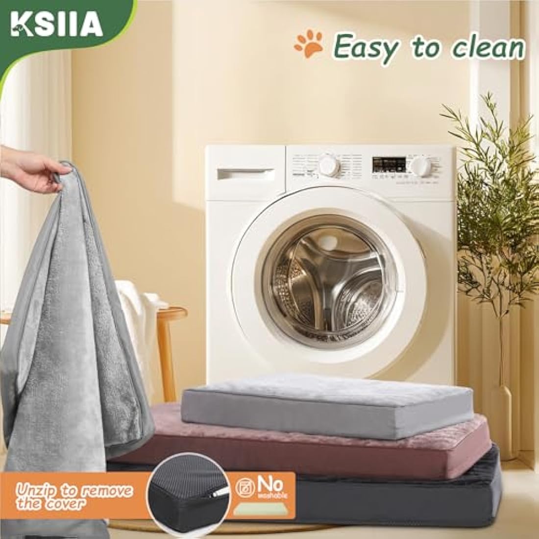 KSIIA Orthopedic Extra Large Dog Bed | Washable Waterproof Mattress, Grey