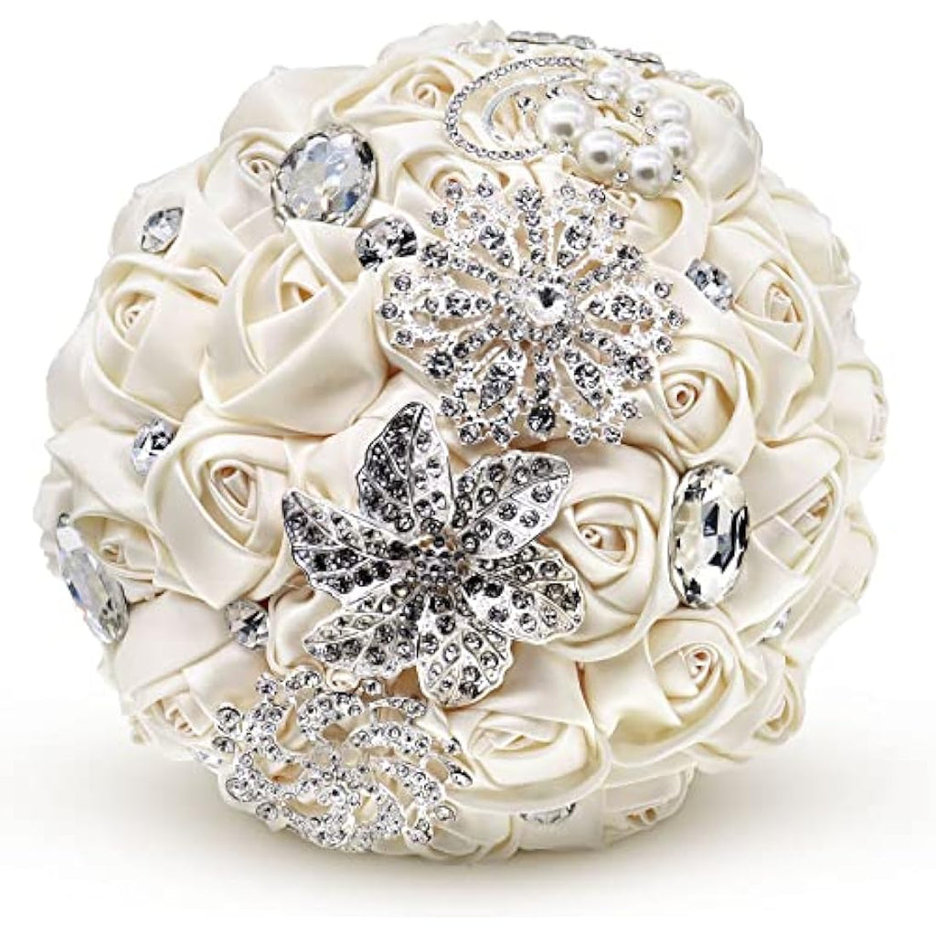 Jolof Store Satin Rose Bridal Bouquet – Diamond & Pearl Wedding Flowers
