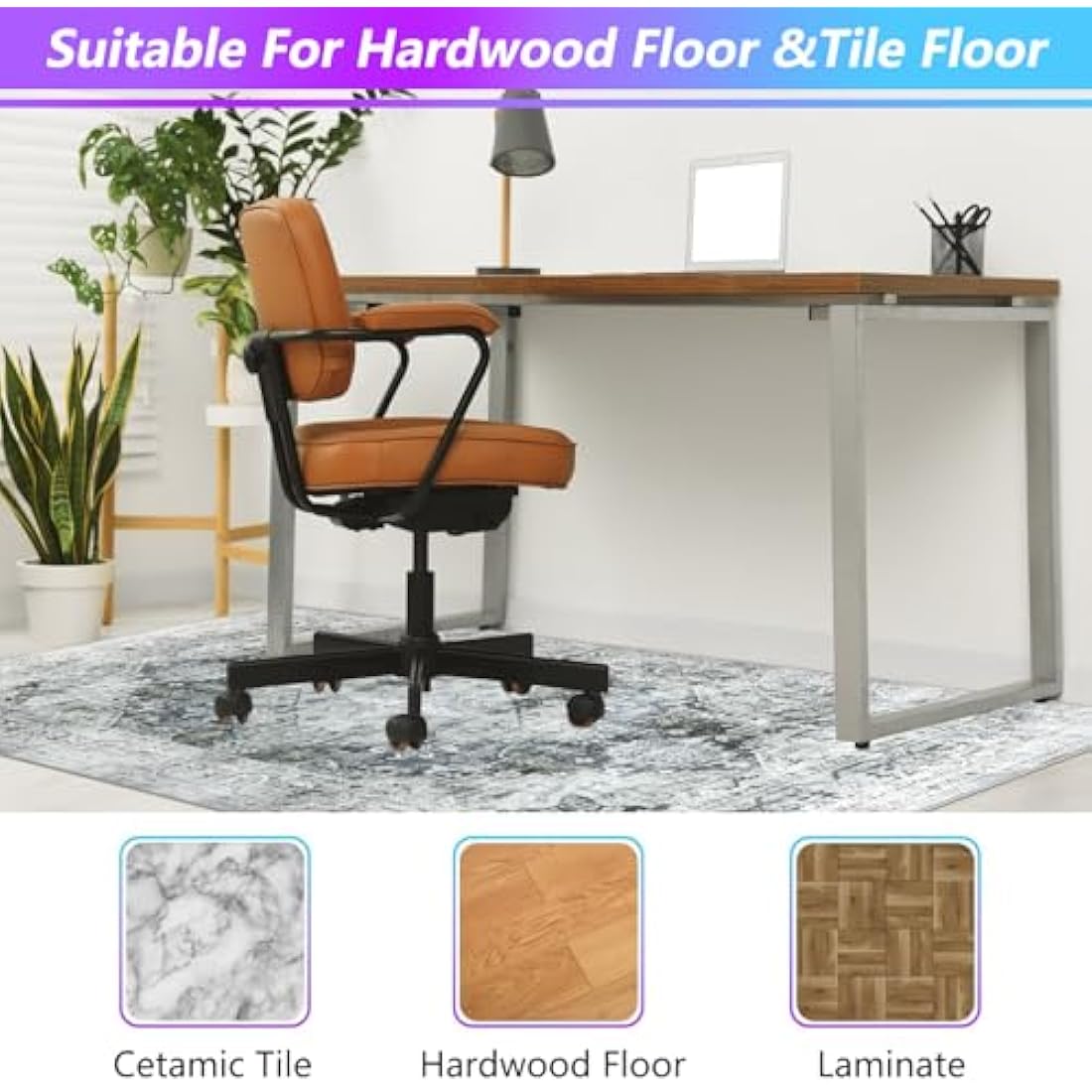 Office Chair Mat for Hardwood Floor - 120x150cm Grey Washable