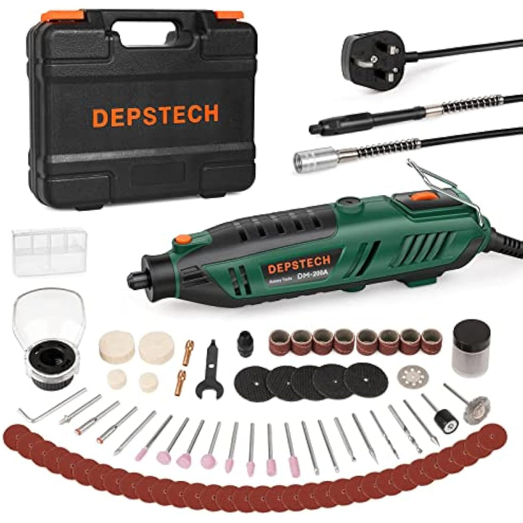 DEPSTECH 200W Rotary Tool Kit | 6-Speed 128pcs Set with Keyless Chuck
