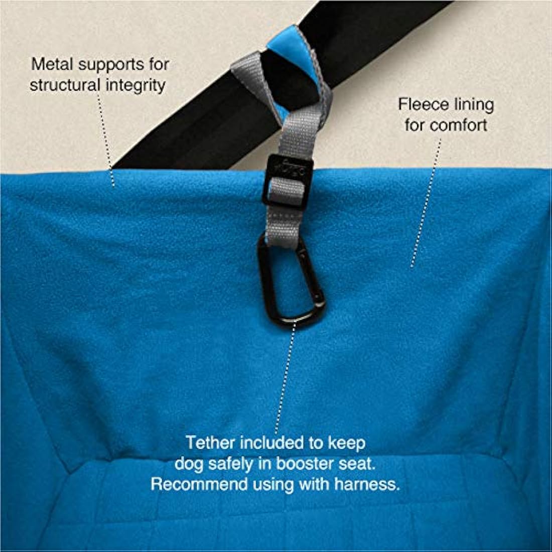 Kurgo Heather Dog Car Booster Seat – Collapsible Grey/Blue Fleece