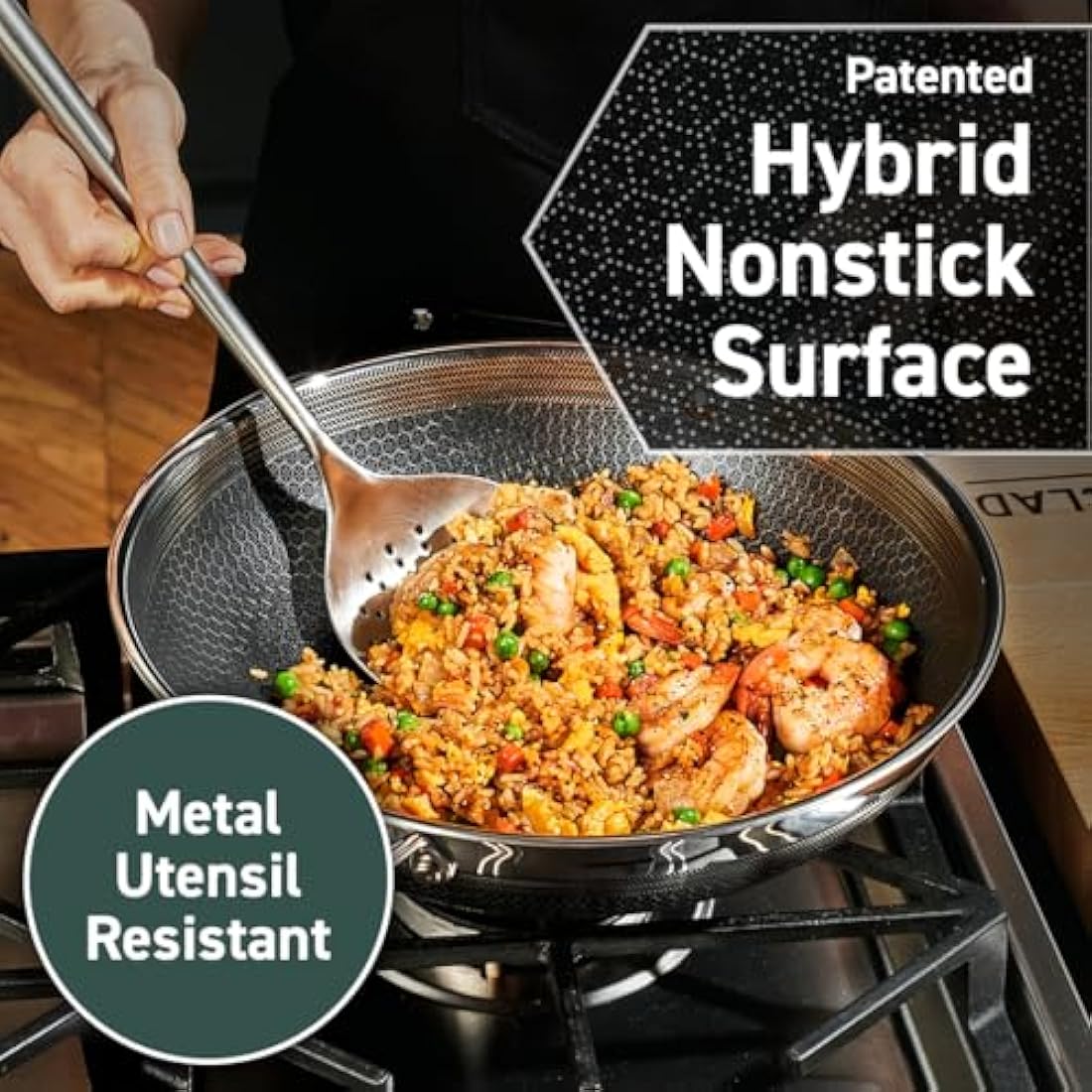 HexClad 25 cm Hybrid Nonstick Wok – Induction Ready & Oven Safe