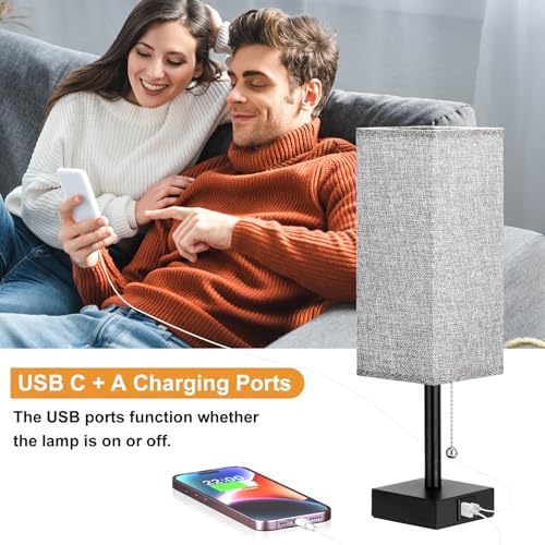 Aooshine Bedside Lamps Set of 2 | USB C+A Ports & 3-Color Modes