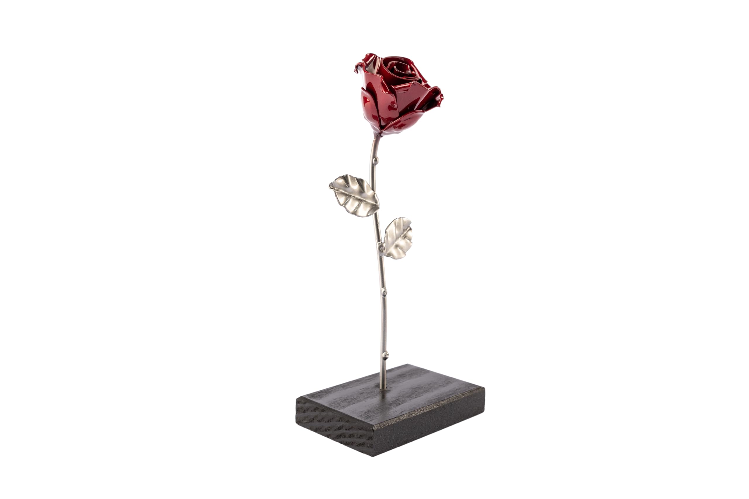 Forging Art Bcn Hand Forged Wrought Iron Rose - Red & Silver Metal Flower