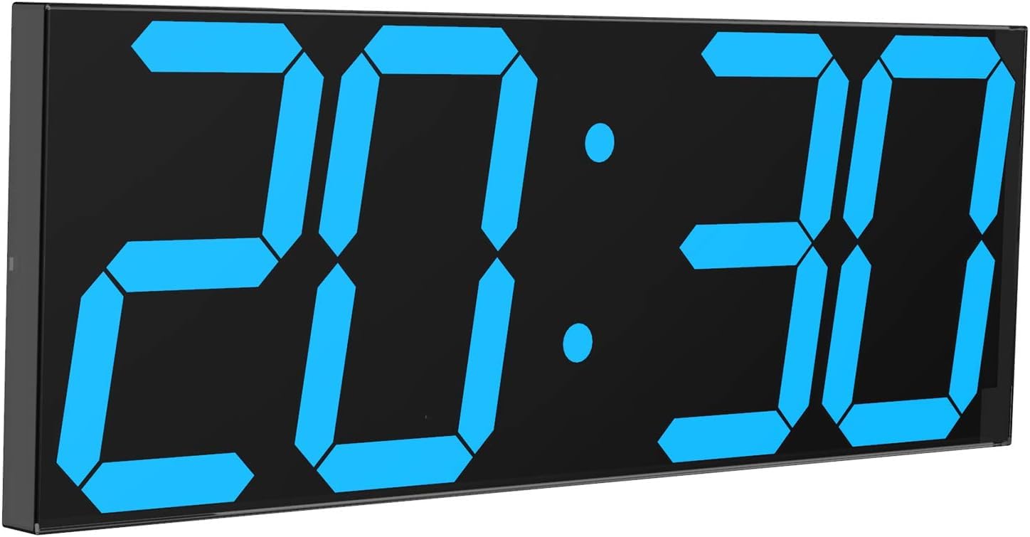 CHKOSDA 18" Large Digital LED Wall Clock with Countdown Timer – Ice Blue