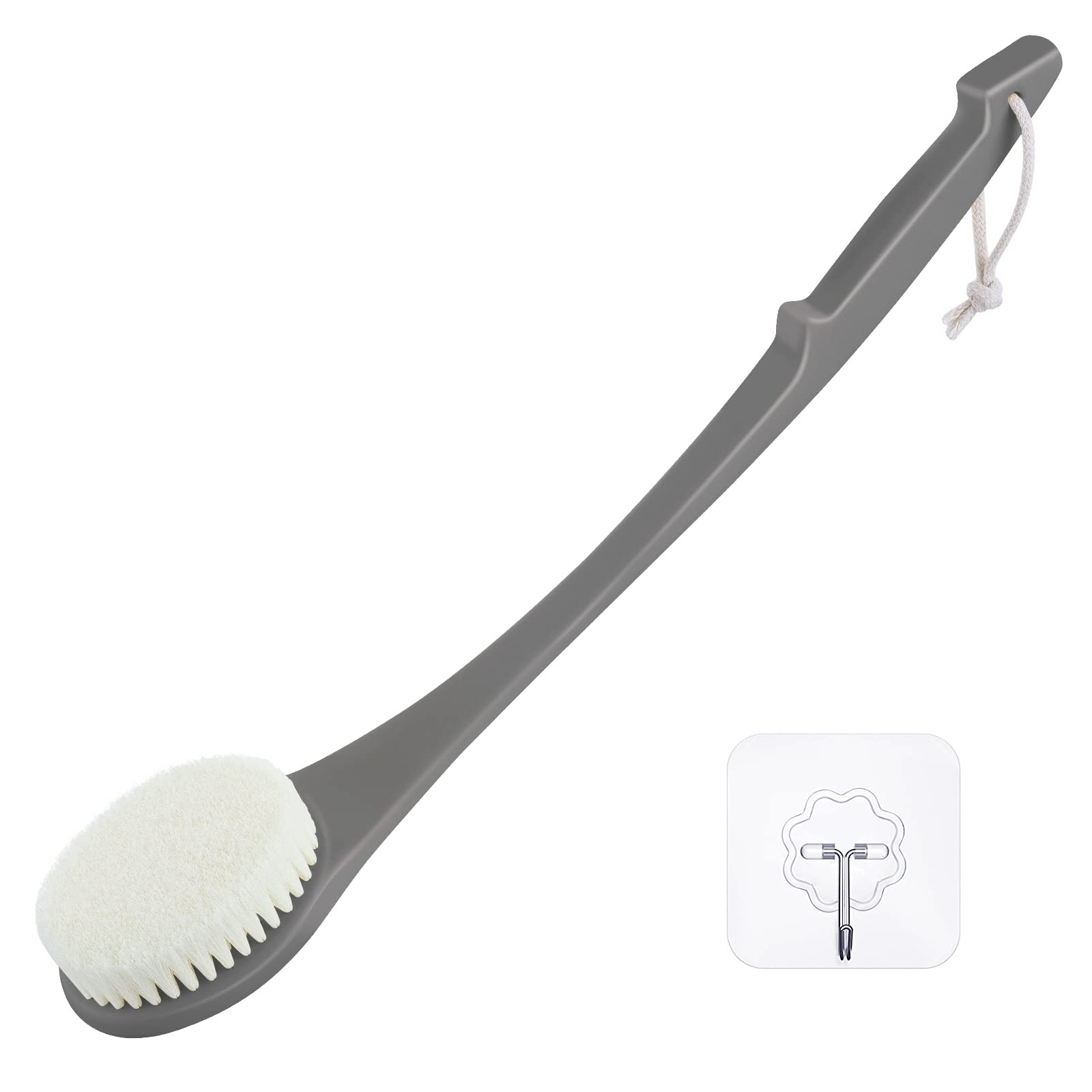 17" Long Handle Body Brush | Exfoliating Back Scrubber - Grey