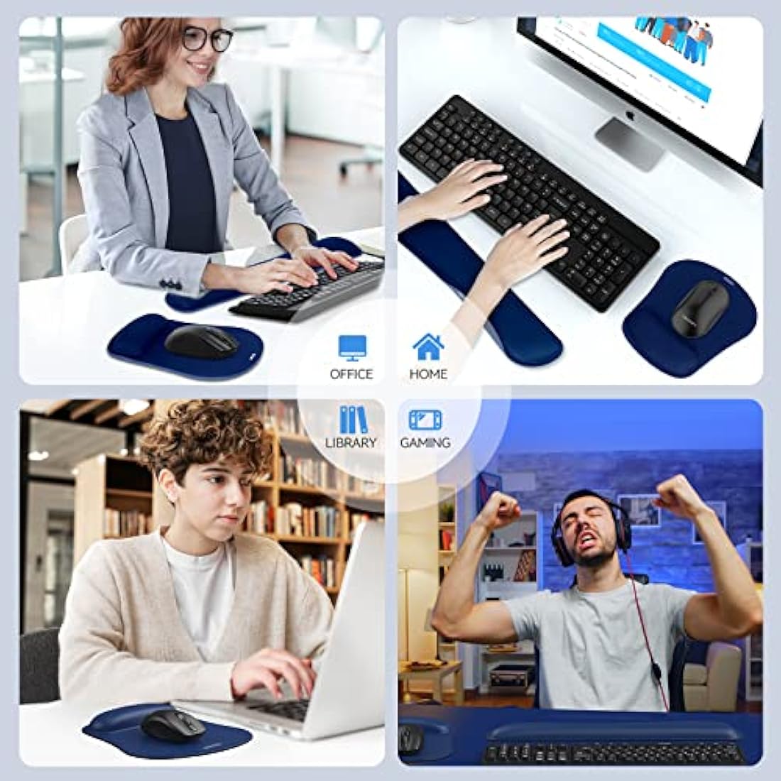 TECKNET Memory Foam Keyboard and Mouse Wrist Rest Set – Ergonomic