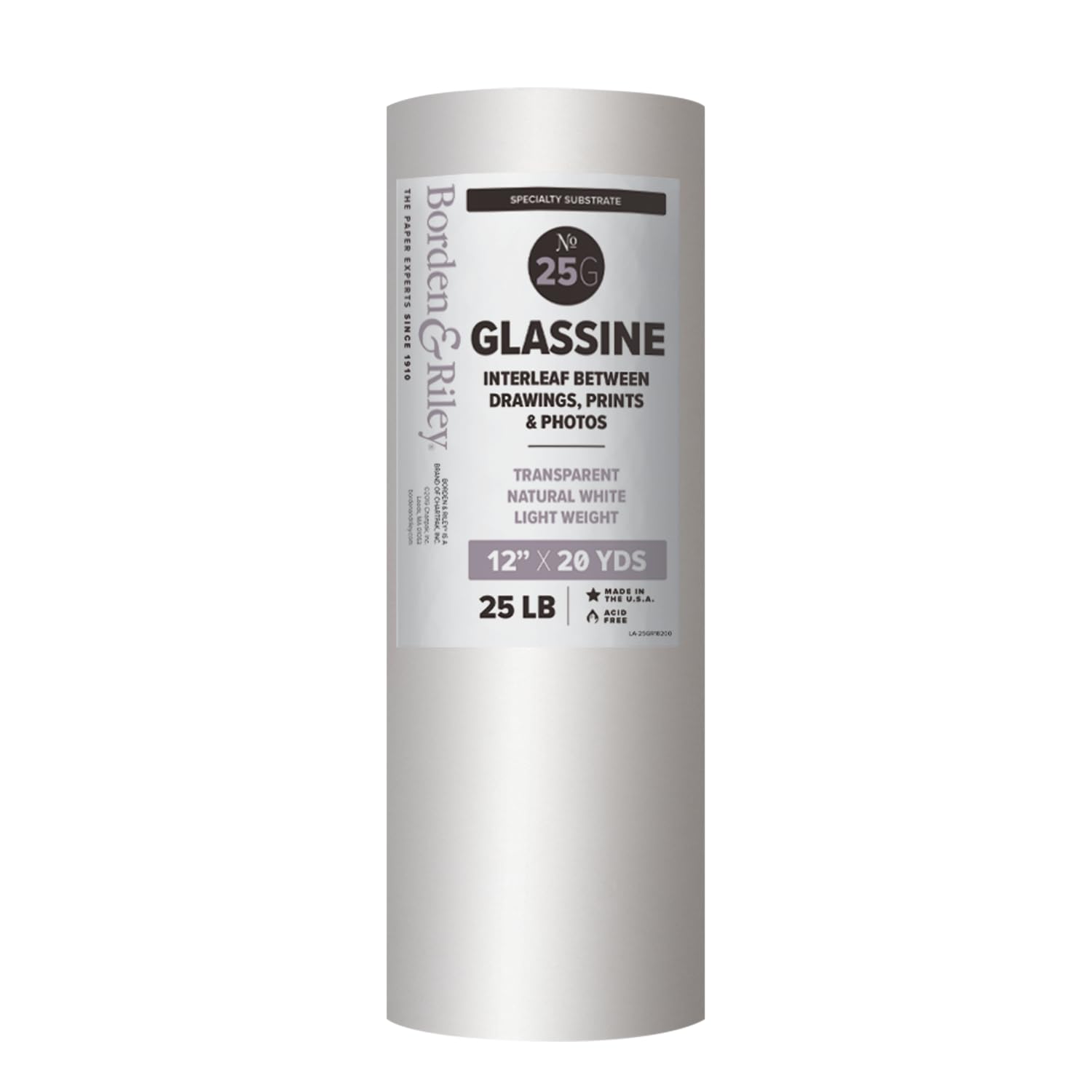 Borden & Riley Glassine Paper Roll | 25 lb Acid-Free, 12" x 20 Yards
