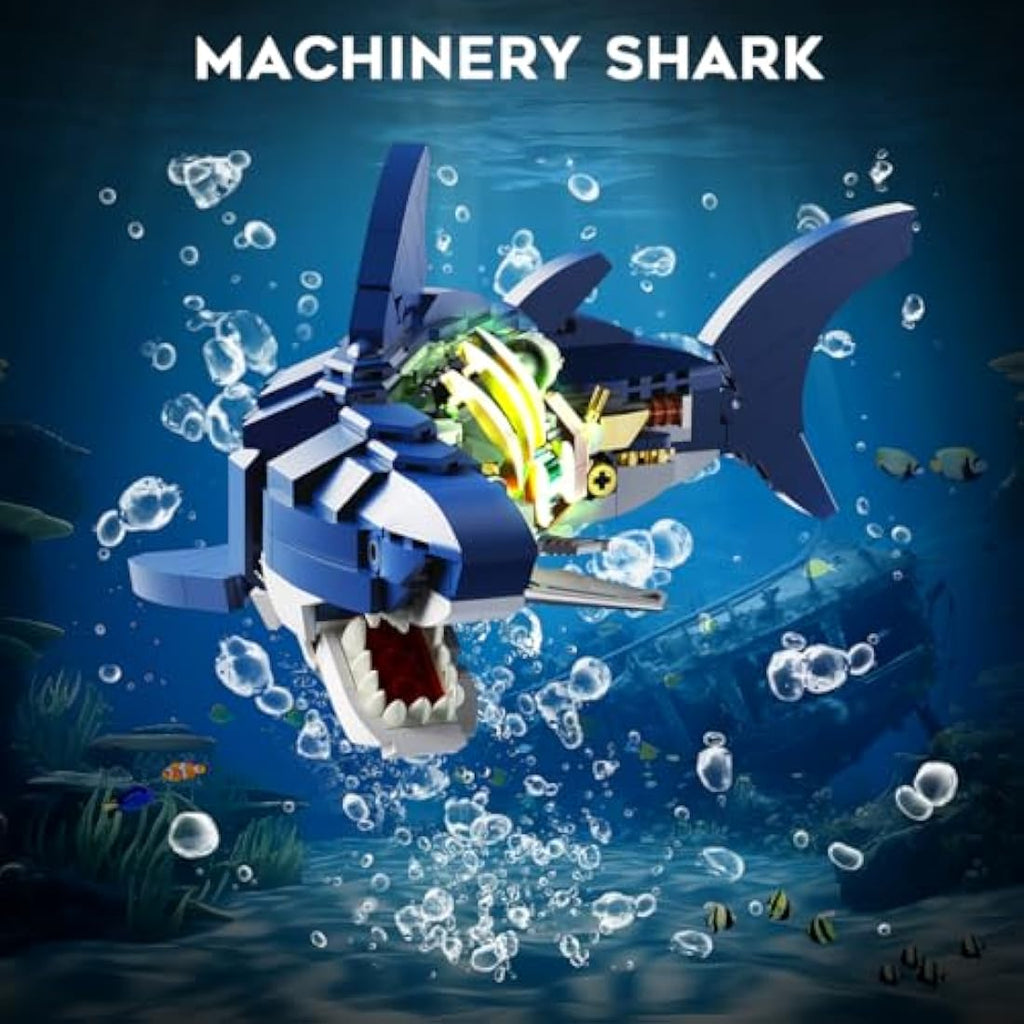 INSOON Shark Building Set | 687 PCS Mechanical Sea Animal Model with Light