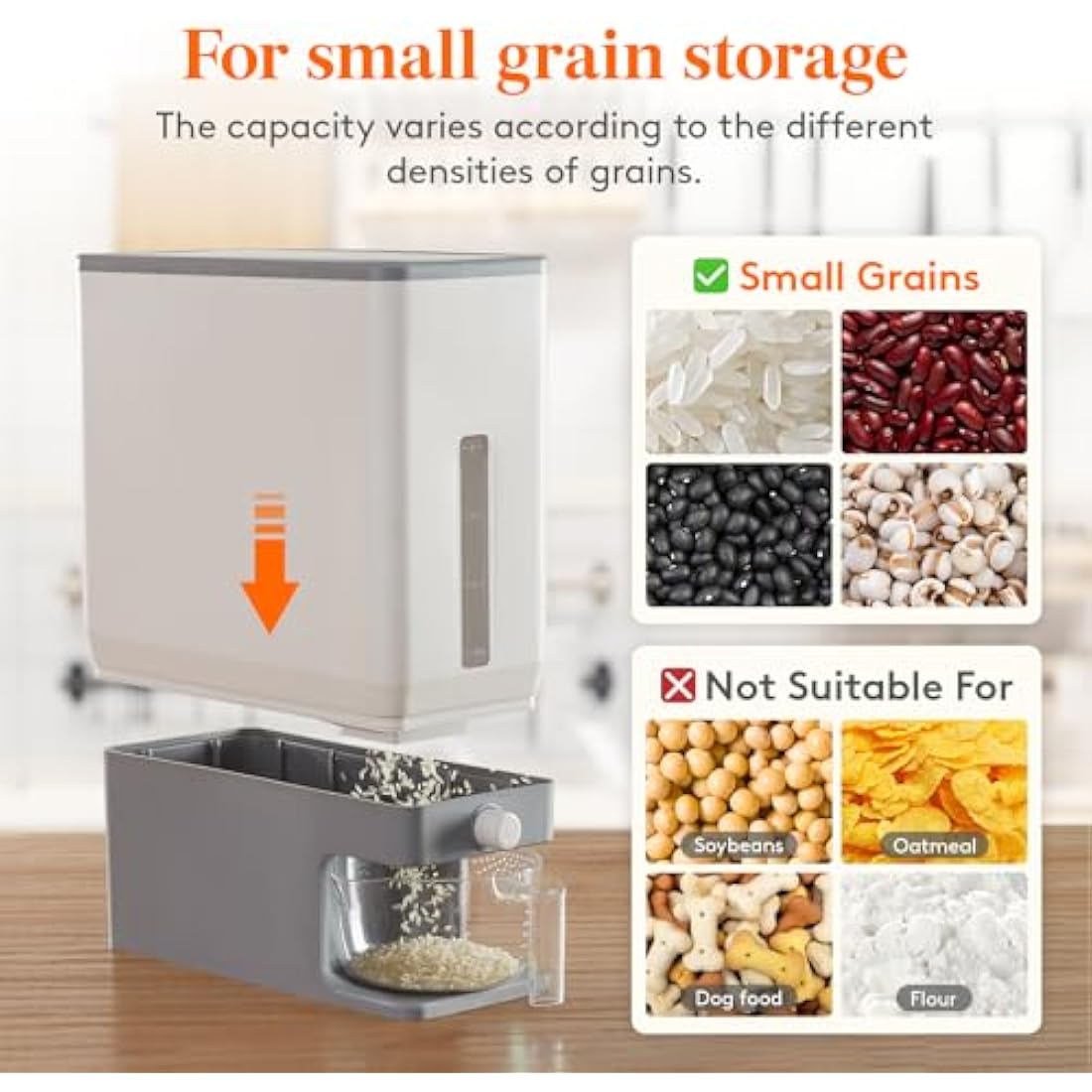Lifewit Rice Dispenser 25 Lbs | Sealed Grain Storage Container with Cup