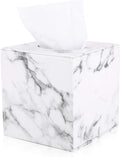GORESE Square Tissue Box Holder | Marble PU Leather Cube Cover for Office