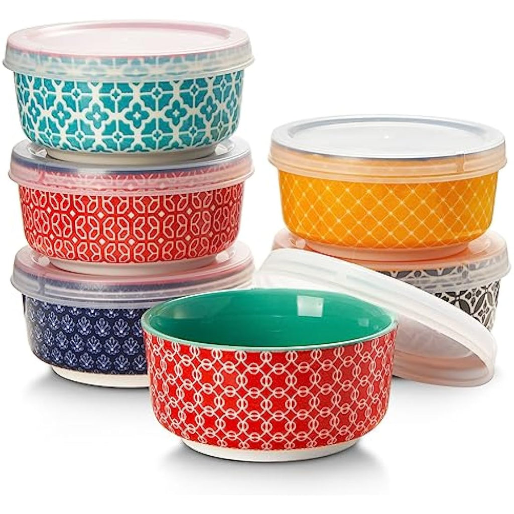 DOWAN 176ml Porcelain Dipping Bowls with Lids - Set of 6 Colorful Ramekins