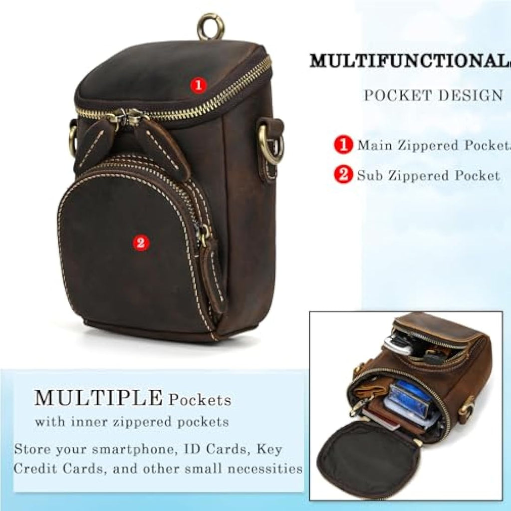 Jolof Store Mens Genuine Leather Waist Bag - Small Crossbody Leg Pouch