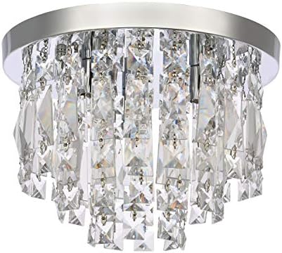 A1A9 Modern K9 Crystal Chandelier – 30cm Chrome Flush Mount Light