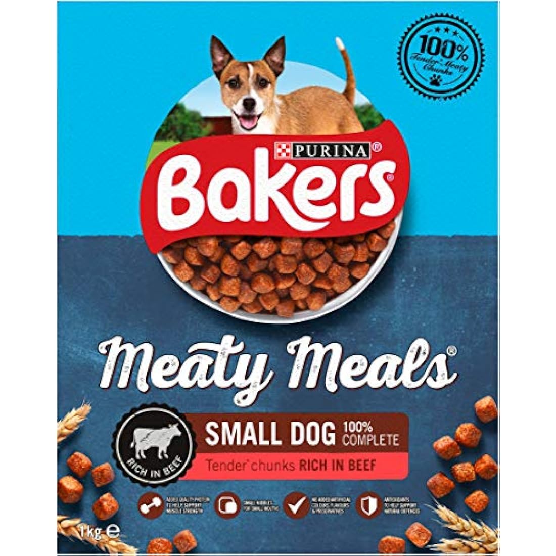 Bakers Meaty Meals Beef Dry Dog Food for Small Adults - 1kg (Pack of 4)