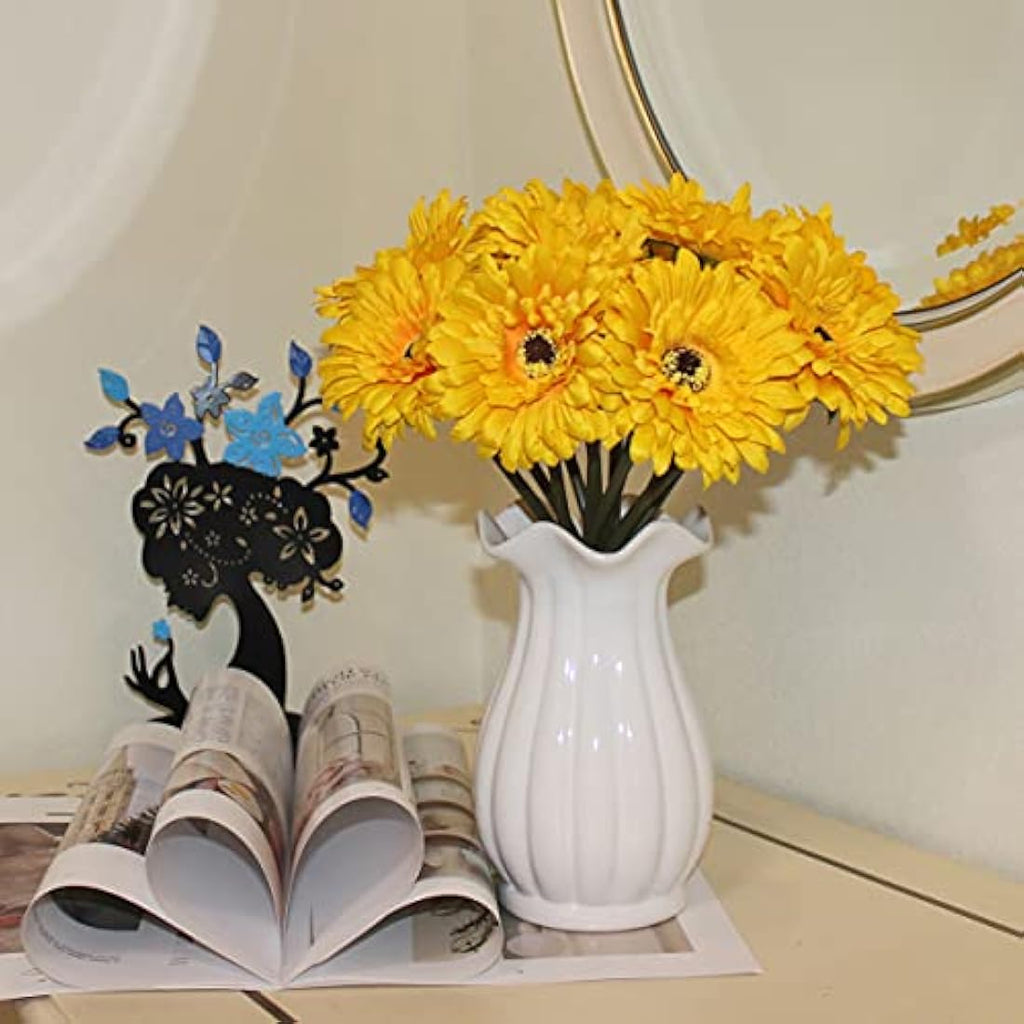 12PCS Artificial Gerbera Silk Flower Bouquet for Home Decor – Yellow