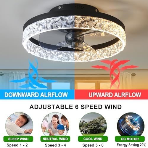 Modern Quiet Ceiling Fan with Dimmable LED Light – Black