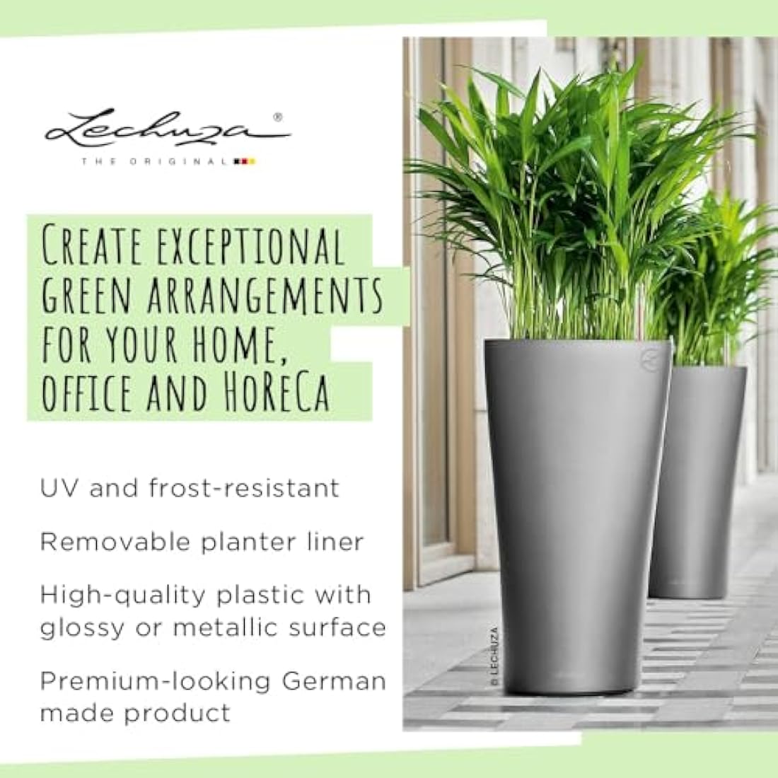 Lechuza Delta 40 Self-Watering Tall Planter – Charcoal Metallic Plastic