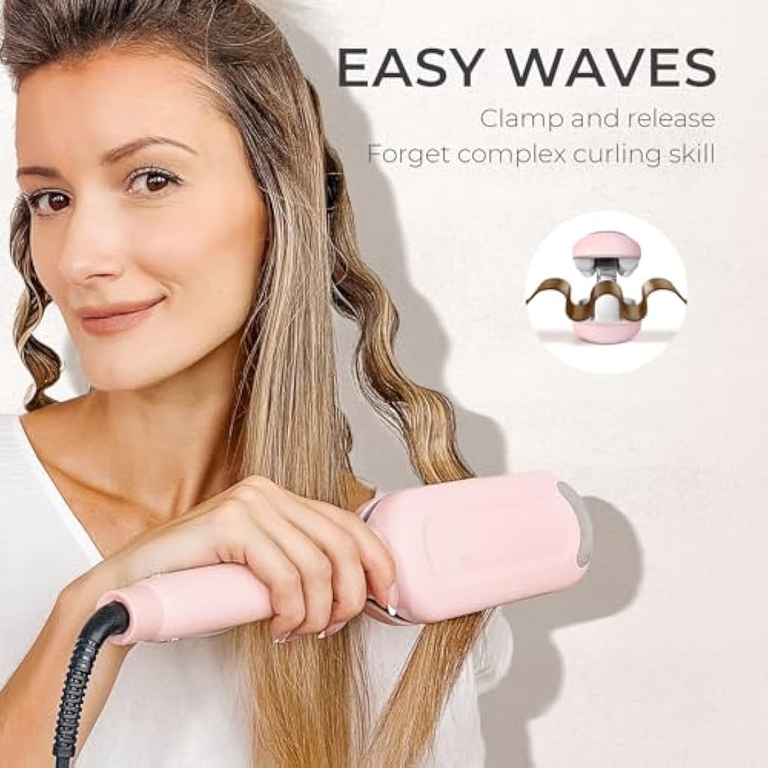 TYMO ROVY Hair Waver - 32mm Ionic Ceramic Deep Wave Crimper, Pink