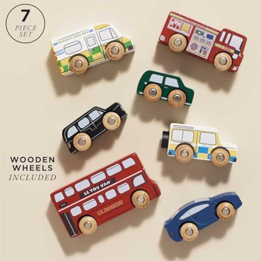 Le Toy Van London Wooden Toy Car Set – 7 Piece Iconic Vehicle Play Set